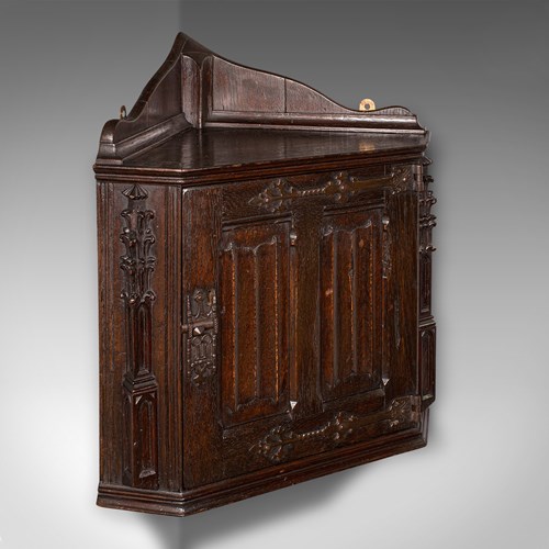 Antique Hanging Corner Cabinet, English Oak Display Cupboard, Kitchen, Victorian