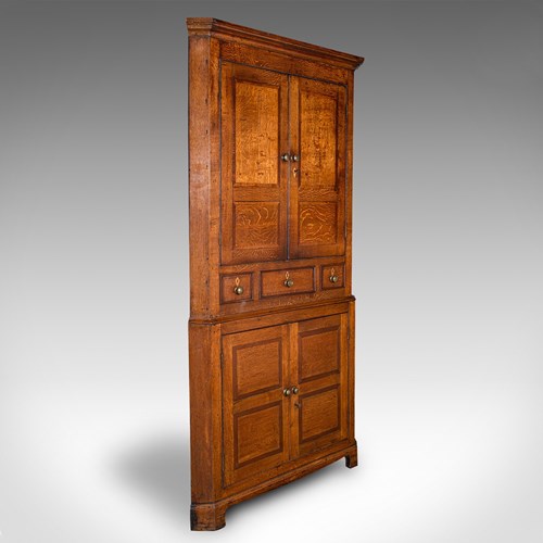 7' Tall Antique Country Manor Corner Cabinet, Scottish Oak, Cupboard, Georgian