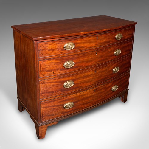 Antique Bow Front Tallboy, English, Chest Of Drawers, Bedroom, Georgian, C.1780