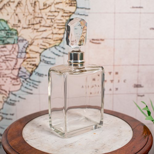 Antique Whiskey Decanter, English Glass Scotch Bottle, Silver Collar, Hallmarked