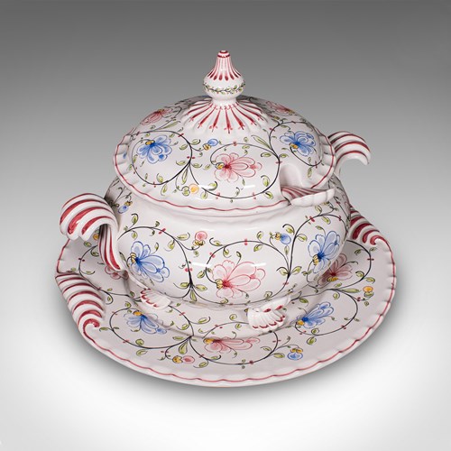 Vintage Soup Tureen Service, Portuguese, Ceramic Serving Set, Table Centrepiece