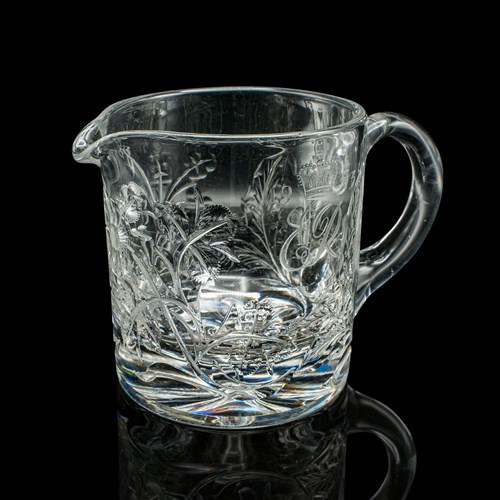 Vintage Queen Elizabeth II Coronation Jug, English, Glass, Cordial Pitcher, 1953