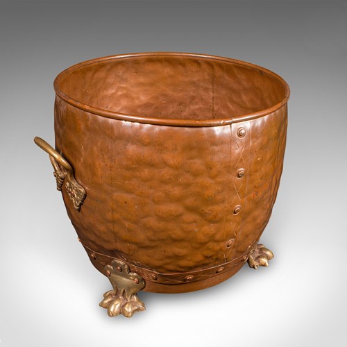 Antique Fireside Store, English, Handbeaten Copper, Coal Bin, Victorian, C.1900