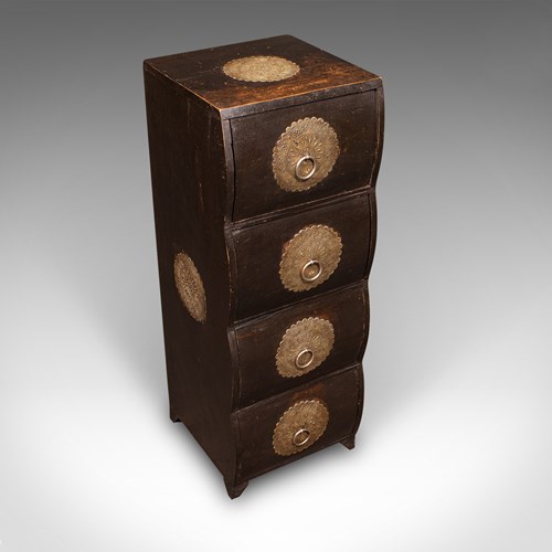 Vintage Barber's Chest Of Drawers, Turkish Pine Bombe Front Cabinet, Mid Century