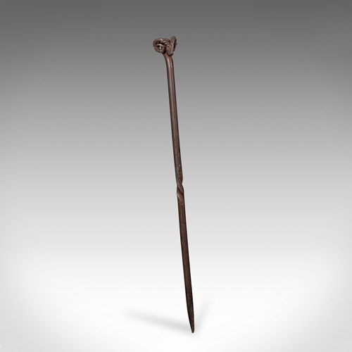 Antique Ram's Head Fire Poker, English Wrought Iron, Aries, Fireplace, Edwardian