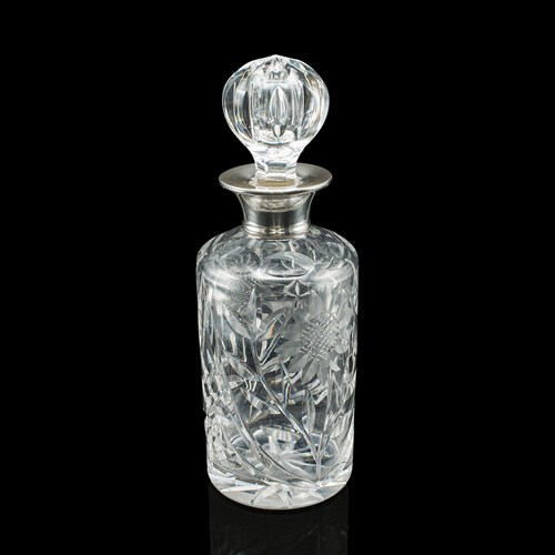 Vintage Scotch Decanter, English, Cut Glass, Silver, Whiskey, Hallmarked, 1965