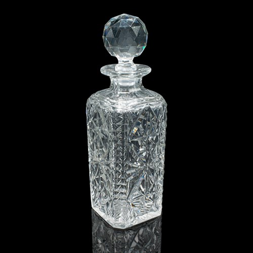 Vintage Whisky Decanter, English Cut Glass, Bourbon, Scotch, Carafe, Mid Century