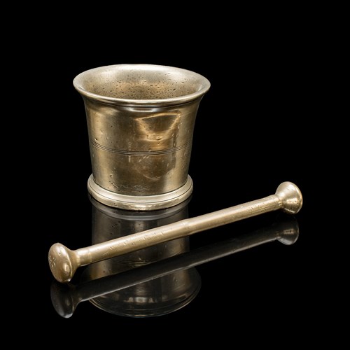 Antique Mortar And Pestle Set, English Bronze Apothecary Grinder, Georgian, 1750