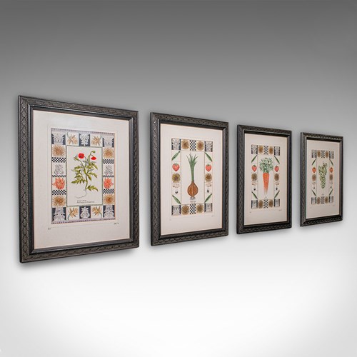 Set Of 4 Vintage Embroidery Panels, English, Hand Finished, Limited Edition, Art