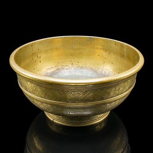 Antique Planter Bowl, Oriental, Brass, Jardiniere, Dish, Early Victorian, C.1850