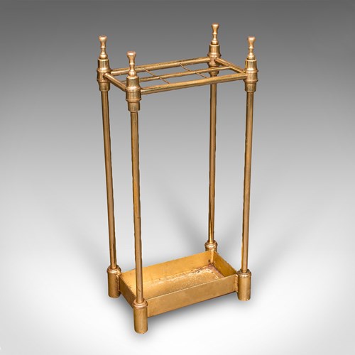 Antique Six Division Stick Stand, English, Brass, Hall, Umbrella Rack, Edwardian