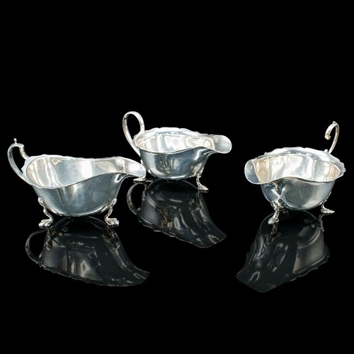 Trio Of Antique Sauce Dishes, English, Silver Plated, Condiment Pots, Edwardian