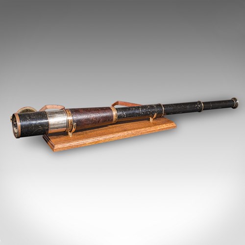 Large Antique 3-Draw Telescope, Irish, Brass, Leather, Terrestrial, Edwardian