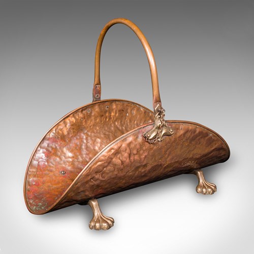 Antique Log Layer, English, Copper, Brass, Fireside Fuel Tray, Victorian, C.1870