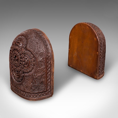 Pair Of Antique Ornate Bookends, Anglo-Indian Beech, Book Rests, Victorian, 1900