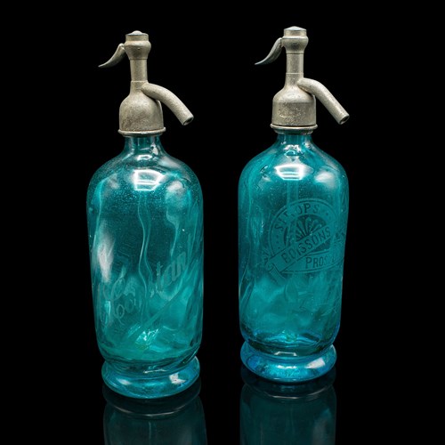 Pair Of Soda Syphons, French, Glass, Seltzer Bottle, Early 20Th Century, Barware