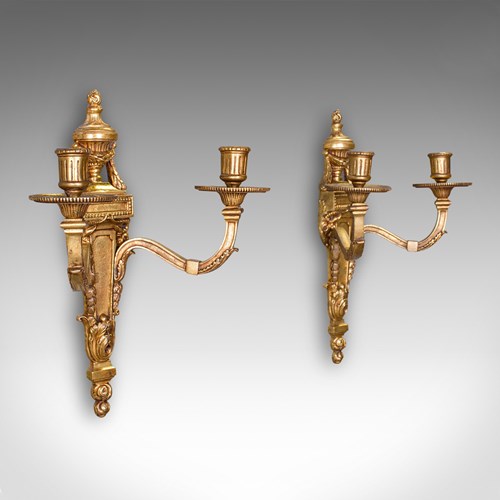 Pair Of Antique Candle Sconces, Italian, Grand Tour Brass Wall Lights, Victorian