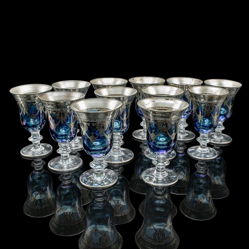 Set Of 12 Vintage Wine Goblets, Italian, Handmade, Champagne Glasses, Liqueurs