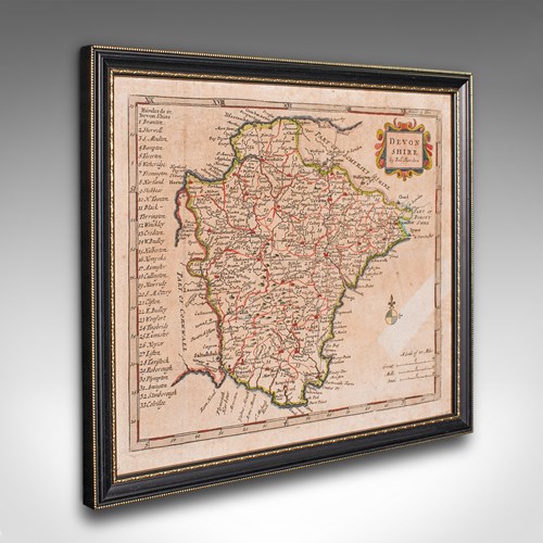 Antique Devonshire Map, English Framed Robert Morden Devon Cartography, Georgian
