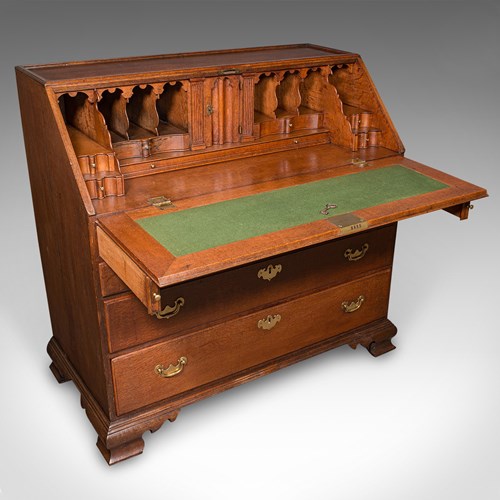 Large Antique Fall-Front Bureau, English, Oak, Writing Cabinet, Georgian, C.1780