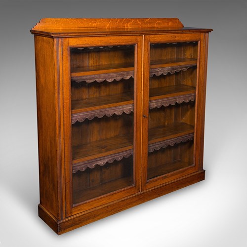 Antique Glazed Bookcase, English, Oak, Display Cabinet, Home Library, Victorian
