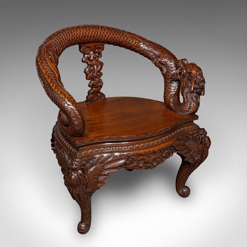 Vintage Decorative Elbow Chair, Oriental, Hall, Fireside, Dragon Seat, Art Deco