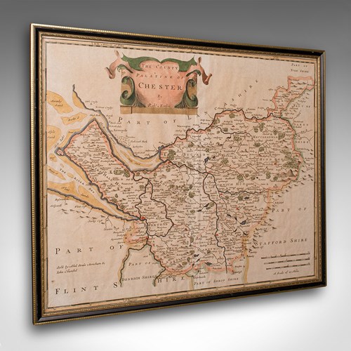 Antique County Map, Cheshire, English, Framed Cartography, Robert Morden, 18Th.C