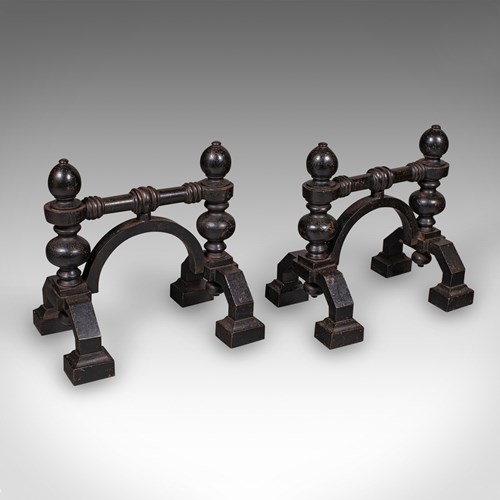 Pair Of Antique Fireside Tool Rests, English, Cast Iron, Hearth Stand, Victorian