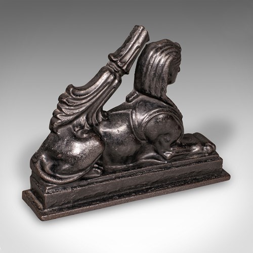 Antique Egyptian Revival Doorstop, English Cast Iron Sphinx, Regency, Circa 1830
