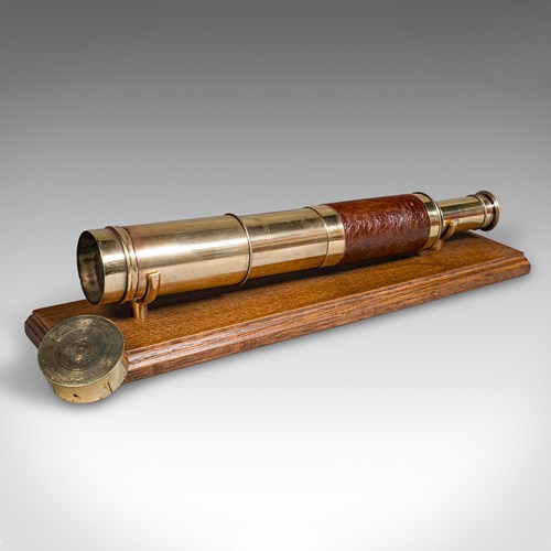 Large Antique 3 Draw Telescope, English Brass, Leather Spyglass, Victorian, 1860