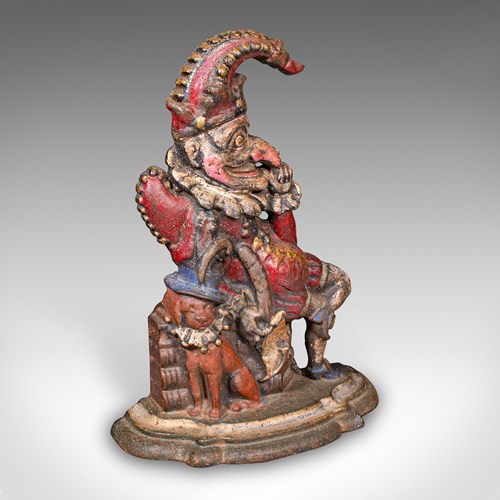 Antique Mr Punch Doorstop, English, Painted Figure, Door Keeper, Victorian, 1880