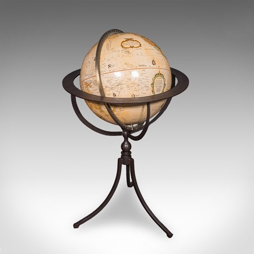 Late Vintage Tripod Globe, American, Steel, Topographical Gores, Classic Taste