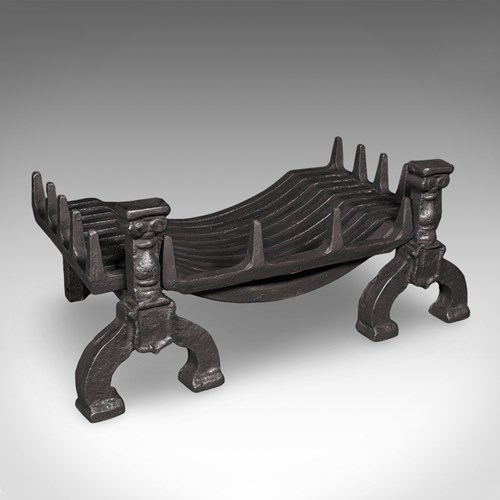 Antique Fireplace Hearth Set, English, Fire Basket, Andirons, Victorian, C.1870