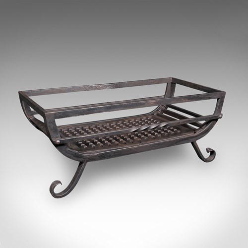 Antique Fire Basket, English, Cast Iron Fireplace Grate, Edwardian, Circa 1910