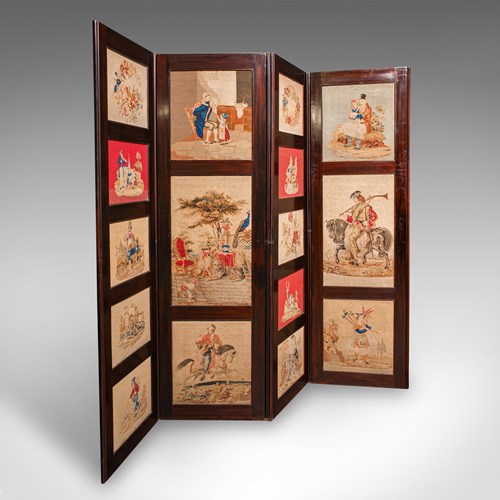 6' 7" Tall Antique Room Divider, English, Needlepoint, Privacy Screen, Regency