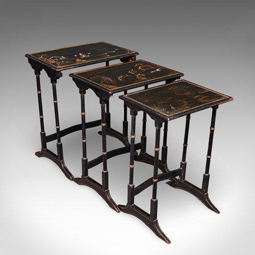 Antique Nesting Table Trio, English, Japanned, Occasional, Waring & Gillow, 1910
