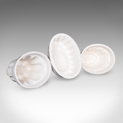 Set Of 3 Antique Jelly Moulds, English, Ceramic, Kitchen Accessory, Victorian