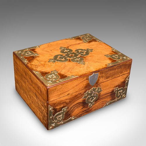 Antique Gothic Revival Sewing Case, Scottish, Walnut, Brass, Workbox, Victorian