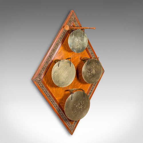 Antique 4 Strike Palazzo Wall Chime, Italian, Brass, Oak, Dinner Gong, Victorian