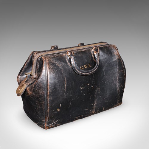 Antique Railway Director's Gladstone Bag, English Leather Portmanteau, GWR, 1920
