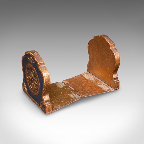 Pair Of Small Vintage Baroque Revival Bookends, Italian, Giltwood, Book Rest