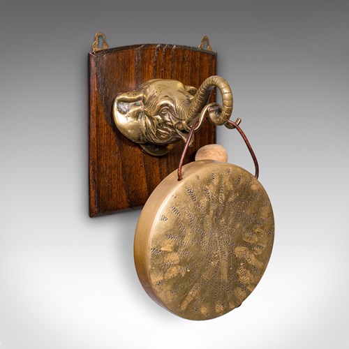 Antique Elephant's Head Gong, English, Brass, Mounted Dinner Chime, Victorian