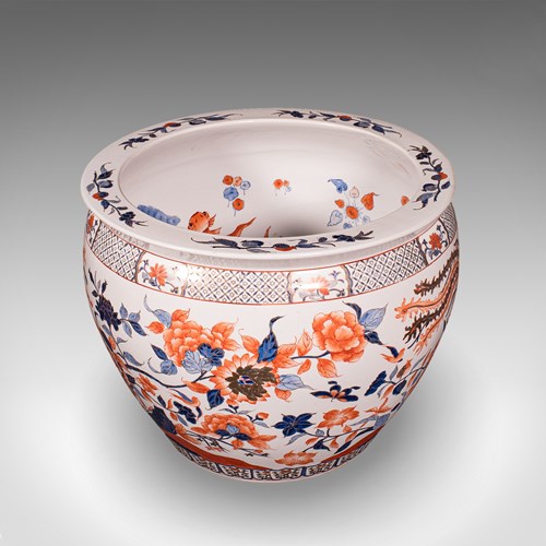 Vintage Fish Bowl Jardiniere Pot, Oriental Ceramic, Decorative Planter, Art Deco