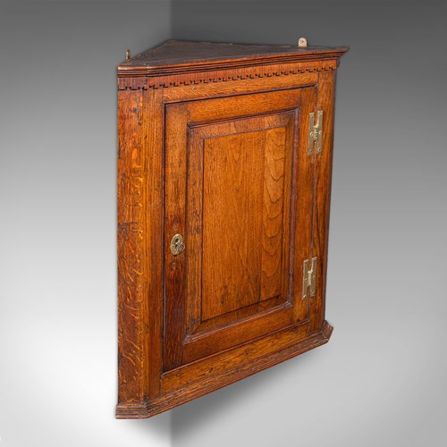 Small Antique Corner Cabinet, English, Golden Oak, Hanging Cupboard, Georgian