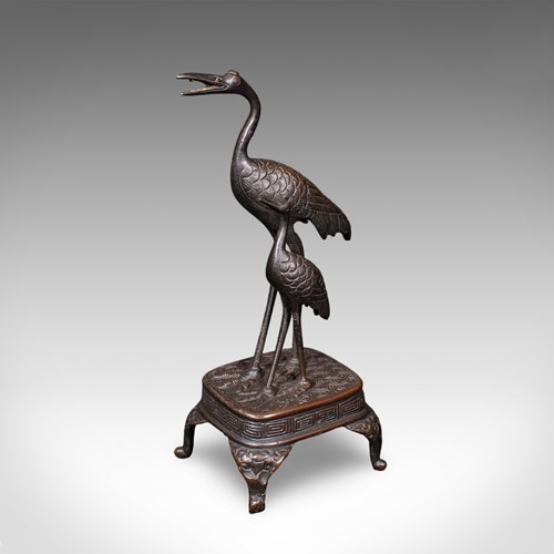 Vintage Okimono Figure, Two Cranes, Japanese, Bronze, Bird Study, Art Deco, 1940