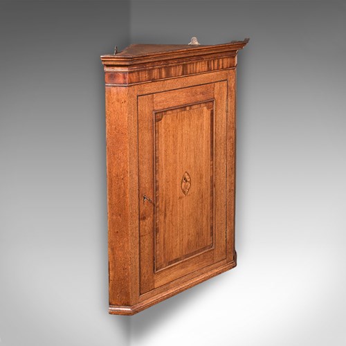 Antique Mounted Corner Cabinet, English, Oak, Wall Cupboard, Georgian, C.1780