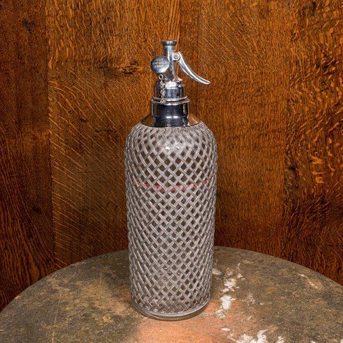 Vintage Soda Syphon, English, Glass, Cocktail Bar Drinks Bottle, Mid Century