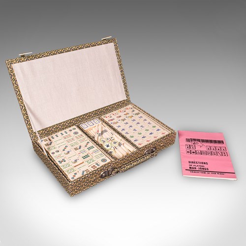 Vintage Mah Jong Game Case, Oriental, Gaming Box, Bamboo Pieces, Mid Century