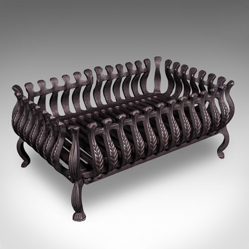 Antique Fire Basket, English, Cast Iron, Fireplace Grate, Edwardian, Circa 1905