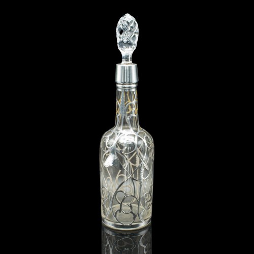 Antique Sherry Decanter, English, Glass, Silver Plate, Spirit Bottle, Edwardian